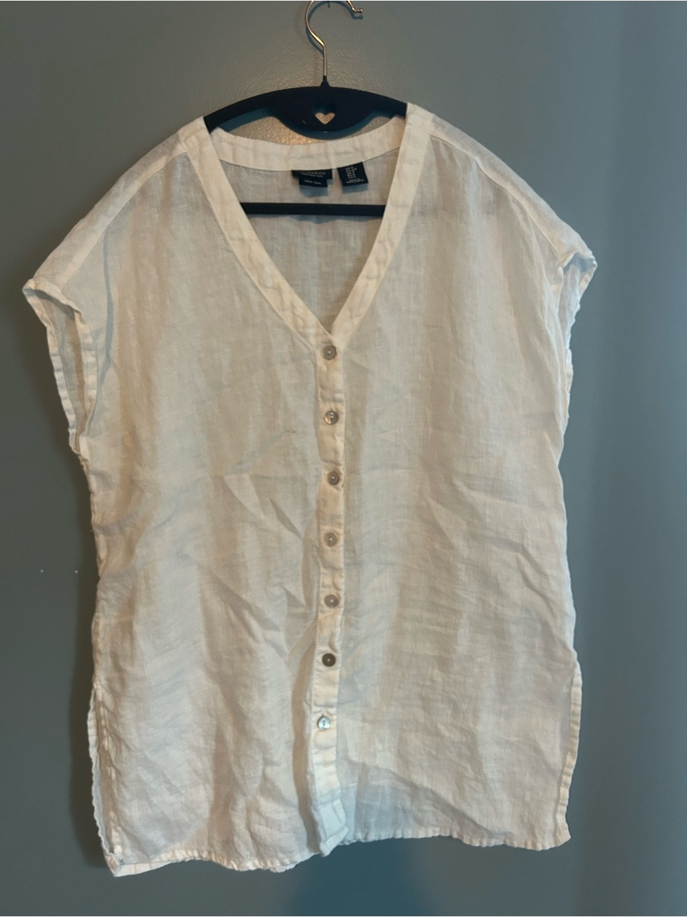 Jones New York White Linen Button-Front V-Neck Top